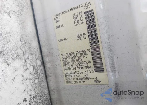 2019 Nissan Maxima 3.5 Platinum z USA, uszkodzony, nr VIN 1N4AA6AV1KC373215